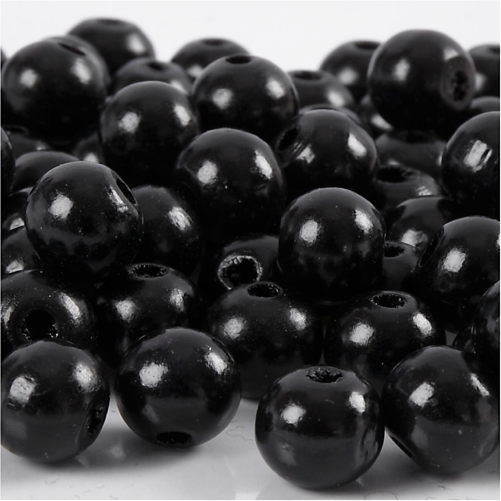 Wooden Beads, dia. 12 mm, hole size 3 mm, black, 22g