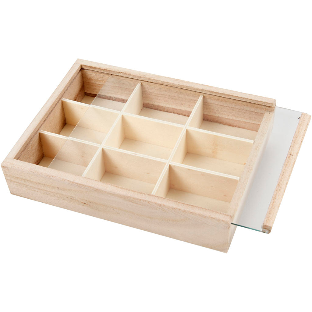 Display Box with Glass Sliding Lid, D. 3,5 cm, size 17x13 cm