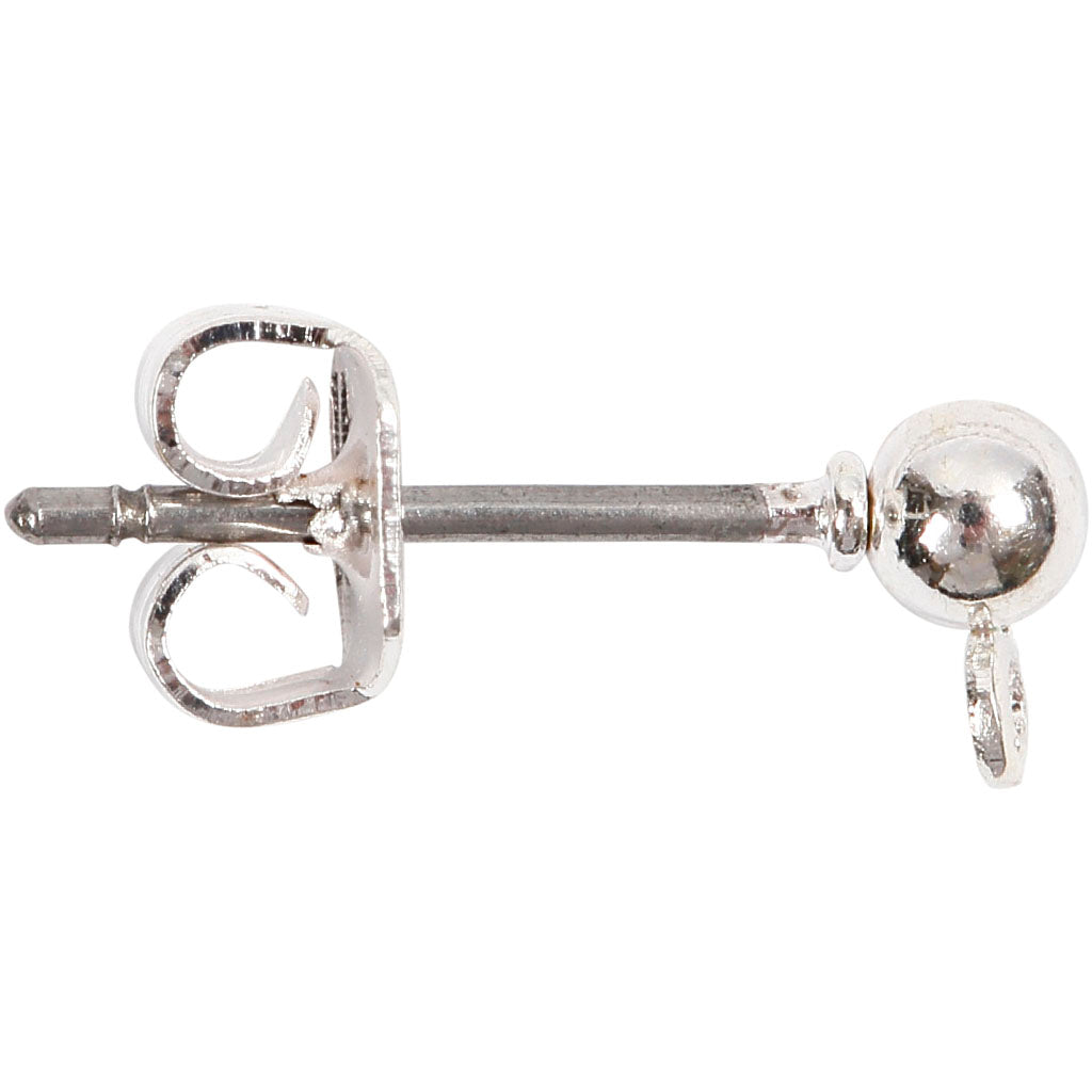 Stud Earrings, L: 13 mm, silver-plated, 100 pc