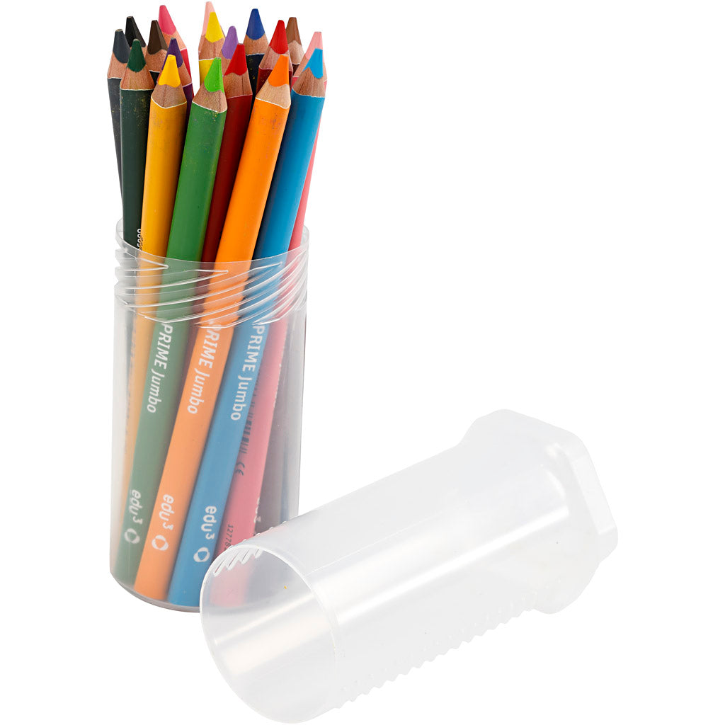 edu Jumbo Coloured Pencils, thickness 10 mm, lead 6,25 mm, assorted colours, 18 pc