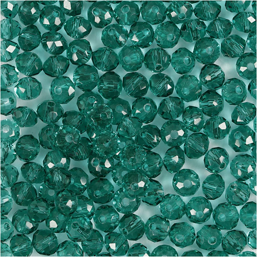 Faceted Beads, dia. 4 mm, hole size 1 mm, green, 45 pc