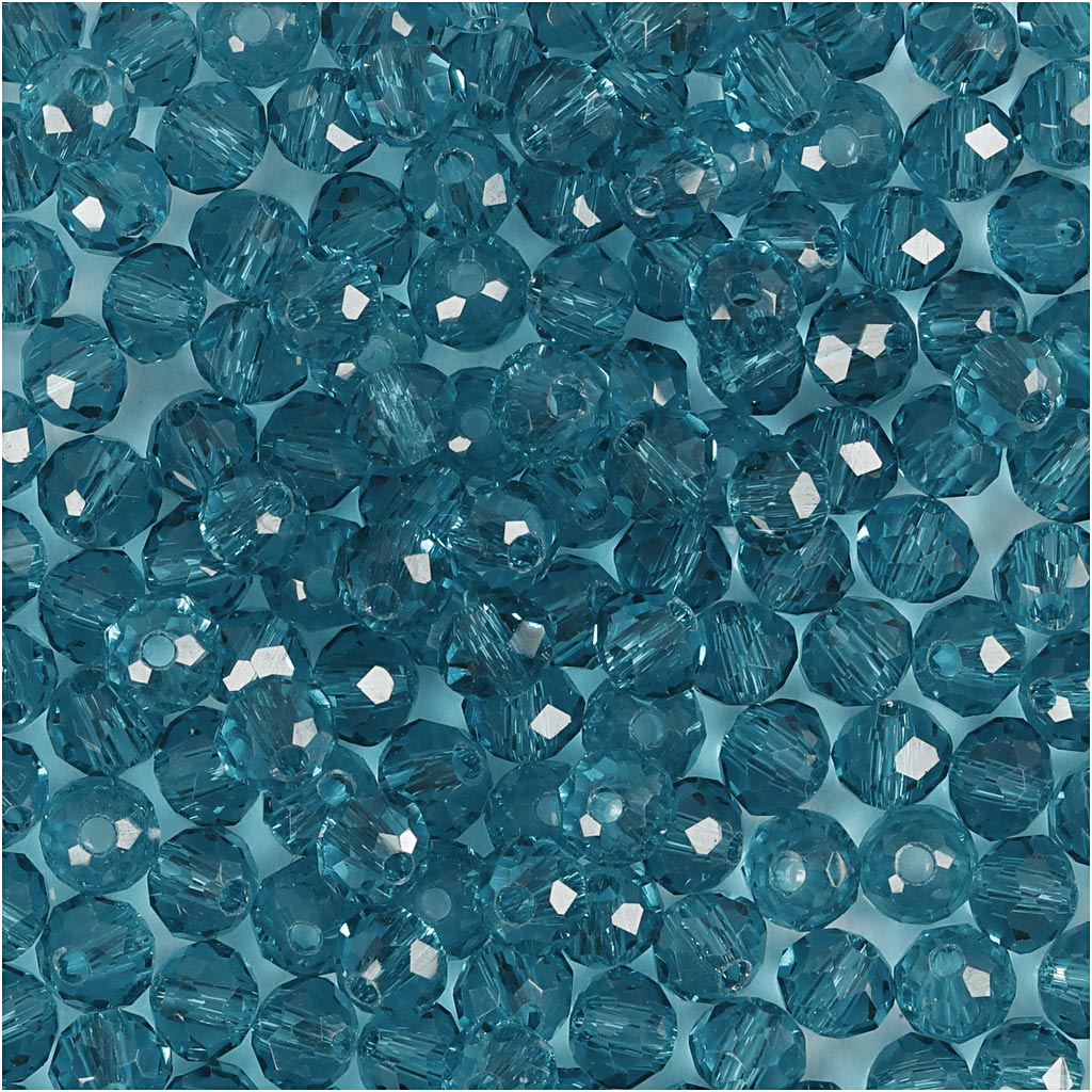 Faceted Beads, dia. 4 mm, hole size 1 mm, turquoise, 45 pc