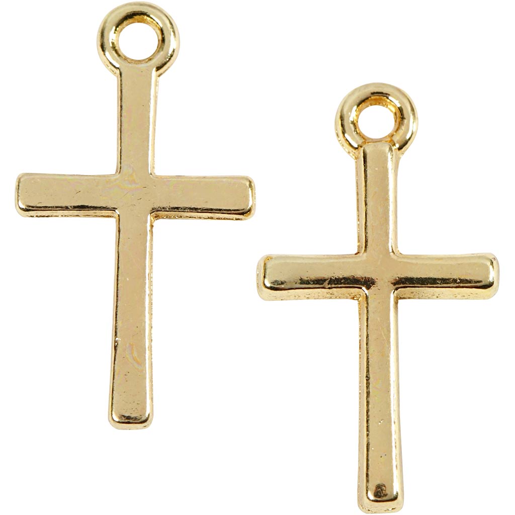 Cross Pendant, size 10x18 mm, gold-plated, 20 pc