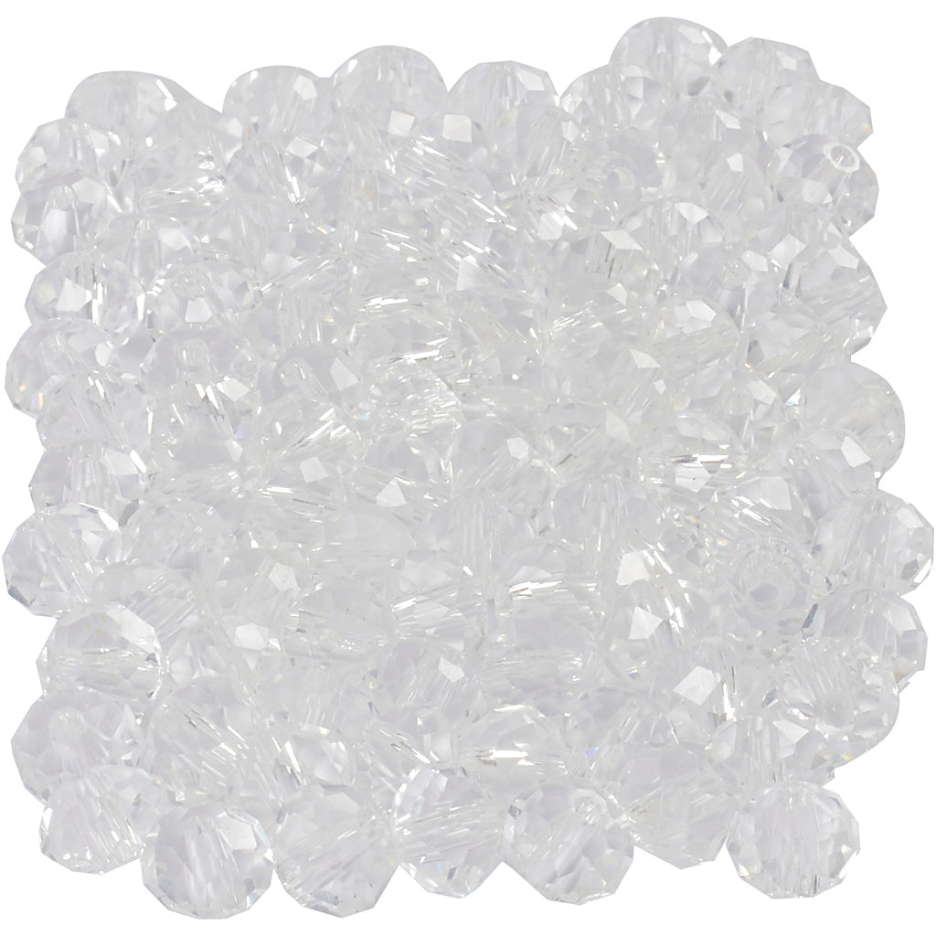 Faceted Beads, size 5x6 mm, hole size 1 mm, crystal, 100 pc