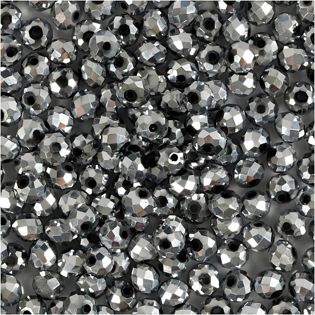 Faceted Beads, size 3x4 mm, hole size 0,8 mm, metallic grey, 100 pc