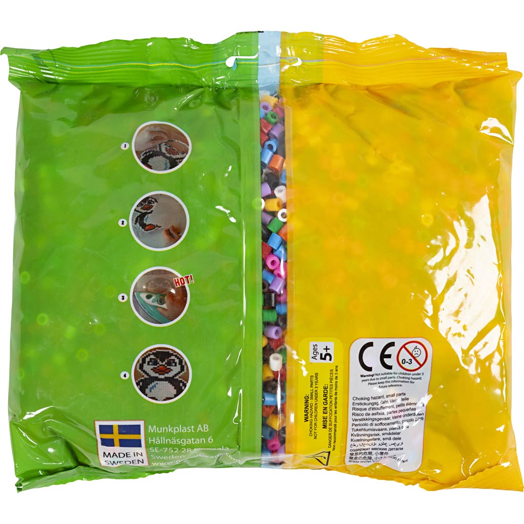 Fuse Beads, size 5x5 mm, hole size 2,5 mm, medium, standard colours, 6000 asstd.