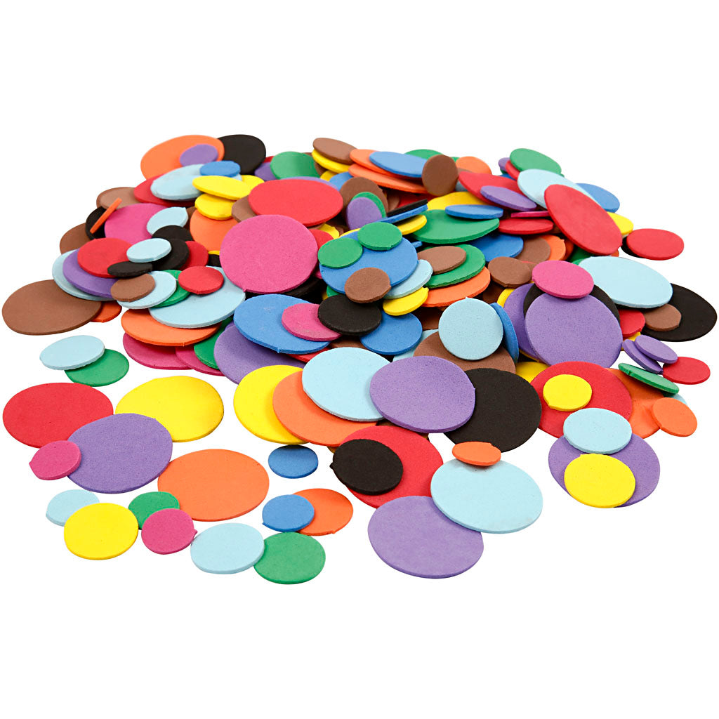 EVA Foam Circles, dia. 12+20+32 mm, assorted colours, 300 asstd.