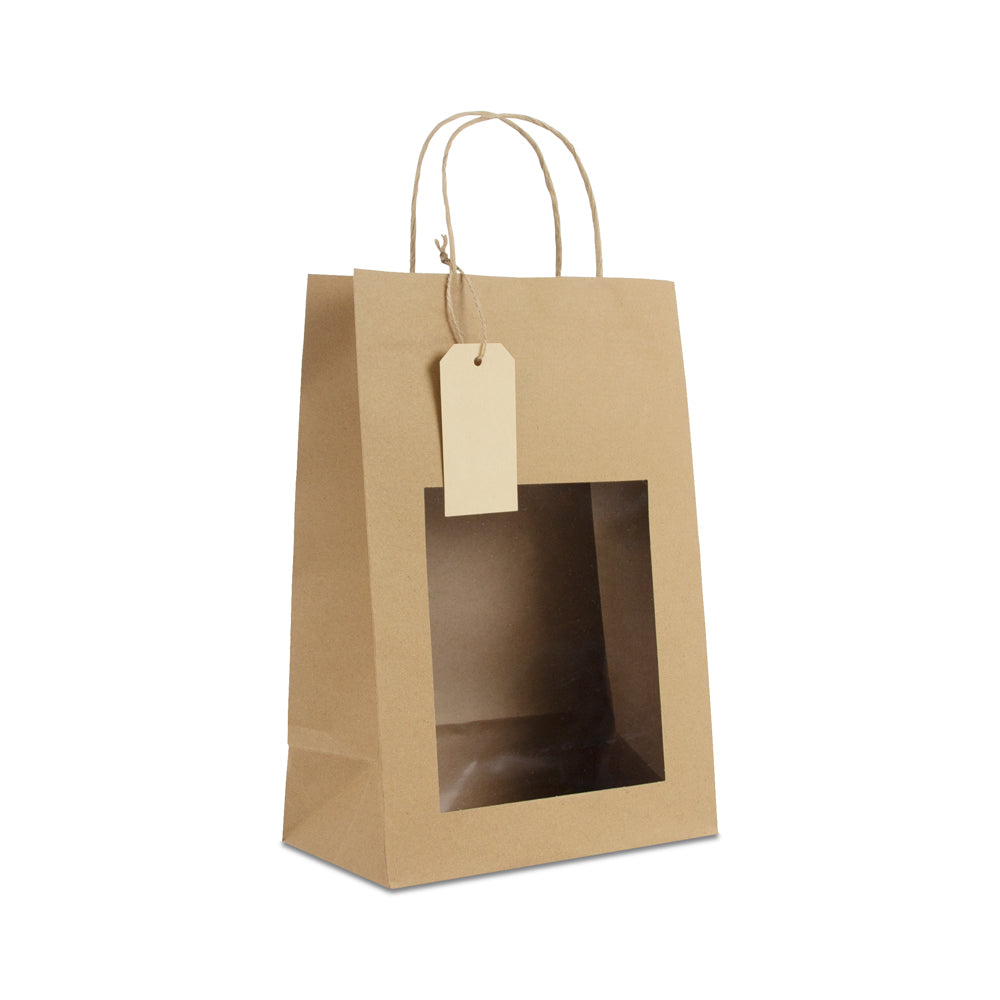 Gift bags with window and tag 22+12x32cm Kraft (100 pcs)