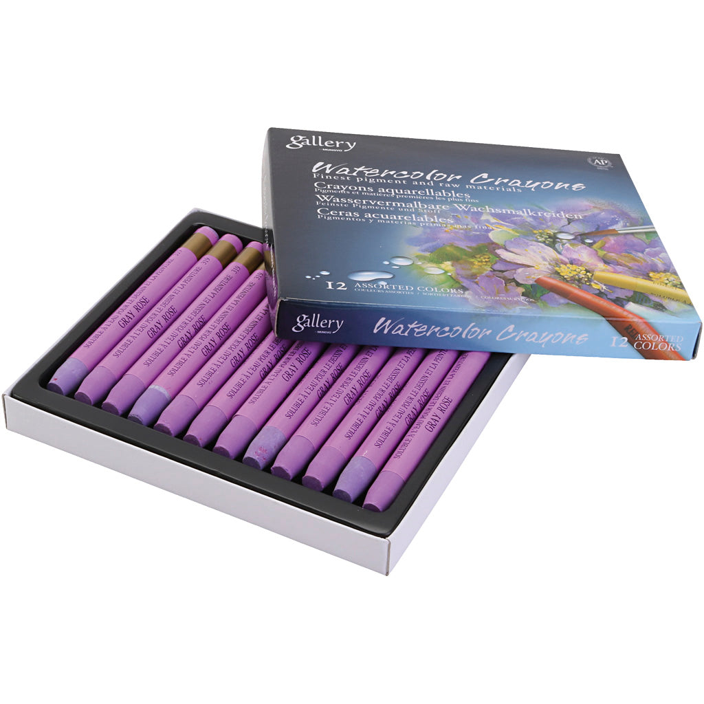 Watercolor Crayons, grey, rose, 12 pc