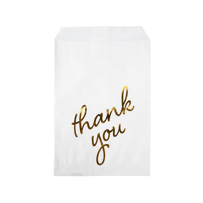 Paper Bags White with Gold Thank You 12,7x20,3 cm
