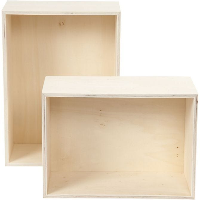 Storage Boxes, rectangle, H: 27+31 cm, W: 19.5+22.5 cm, plywood, 2pcs, depth 12.5 cm