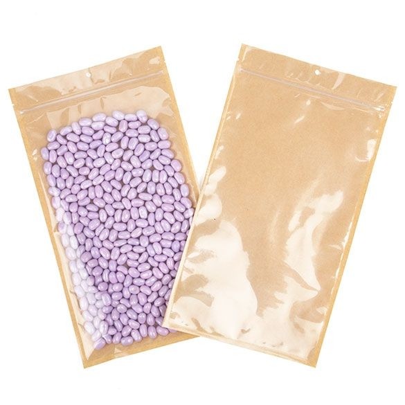 Kraft Barrier Bags with clear front 17.8 x 30.5 cm w/Tear Notches