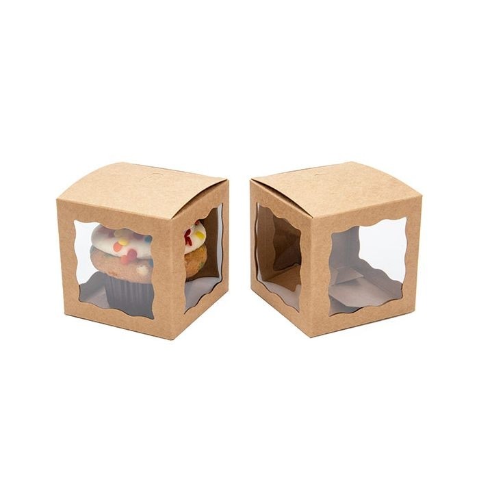 Boite en kraft avec fenètres sur 3 cotés 7.5x7.5x7.5 cm (25 pièces) [WKRG345)