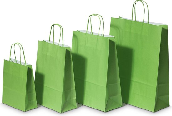 Paper Carrier Bags Green 26+12x35cm Kraft 90 grams