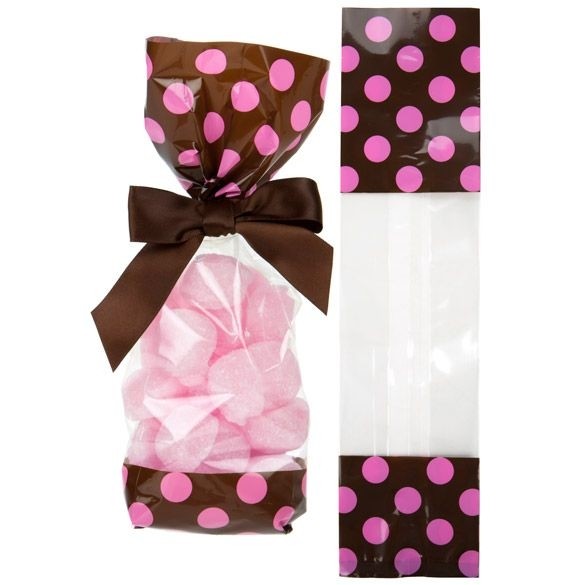 Printed Bags Brown with Pink dots 6.7x4.8x27.3cm with side gusset