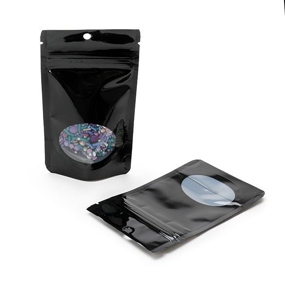 Stand Up Pouches Black with oval Window 8x5x13cm | 28 grams with hang hole