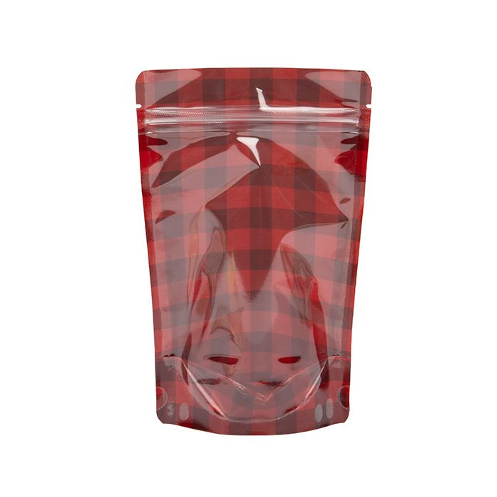 Stand Up Pouches Transparent/Red with Plaid Pattern 13x7,9x20,6 cm