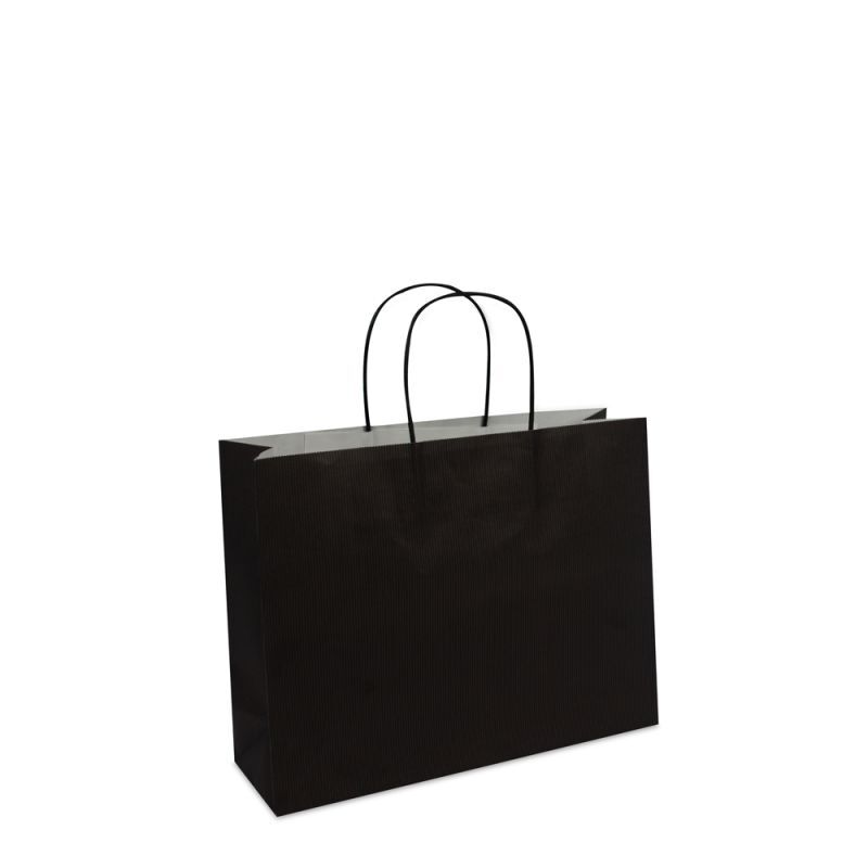 Sac à poignées torsadées en papier de luxe avec fond en carton 32+10x25 cm Noir (250 pcs) [FP-002032]