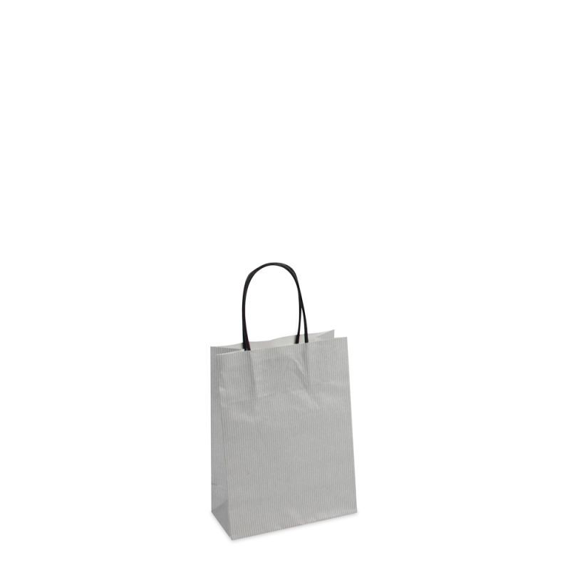 Sac à poignées torsadées en papier de luxe avec fond en carton 14+7x19 cm Argent (250 pcs) [FP-007019]