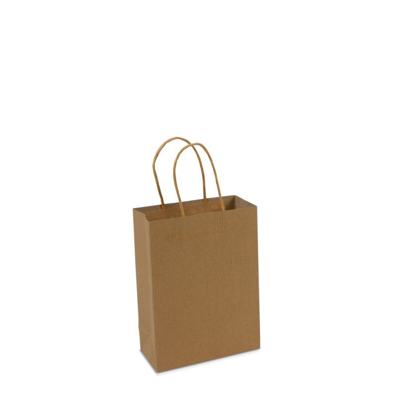 Sac à poignées torsadées en papier de luxe avec fond en carton 14+7x19 cm Marron (100 pcs) [FP-008019]