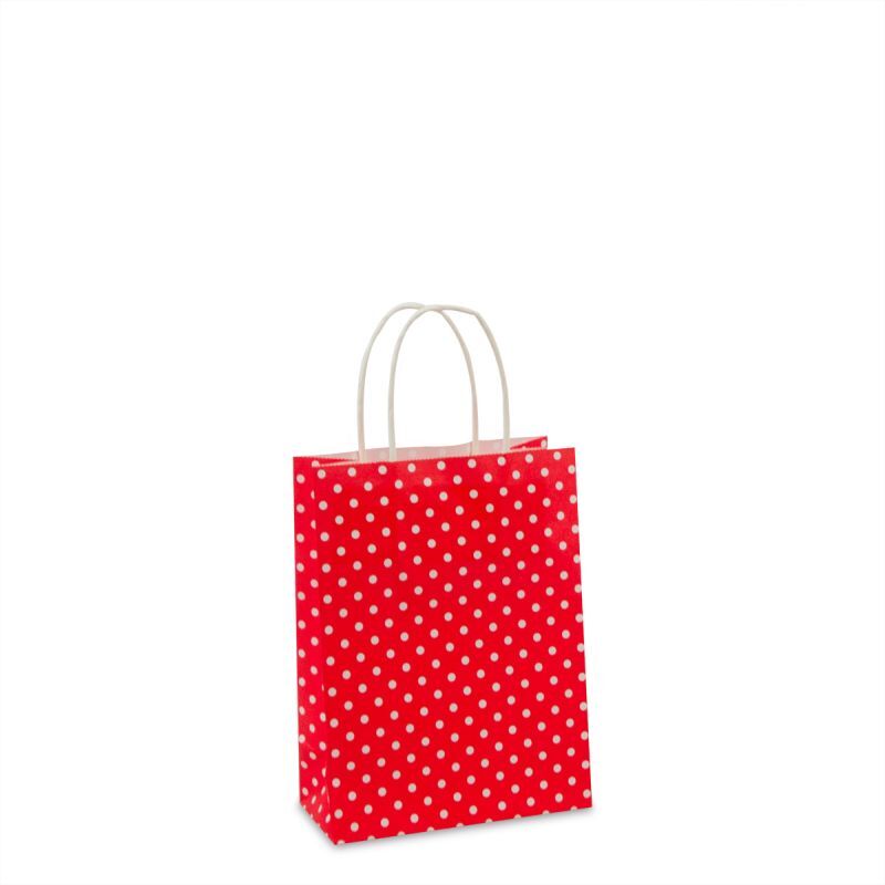 Papieren Draagtassen Rood Polka dot 14+7x19 cm (250 stuks) [FP-012019]