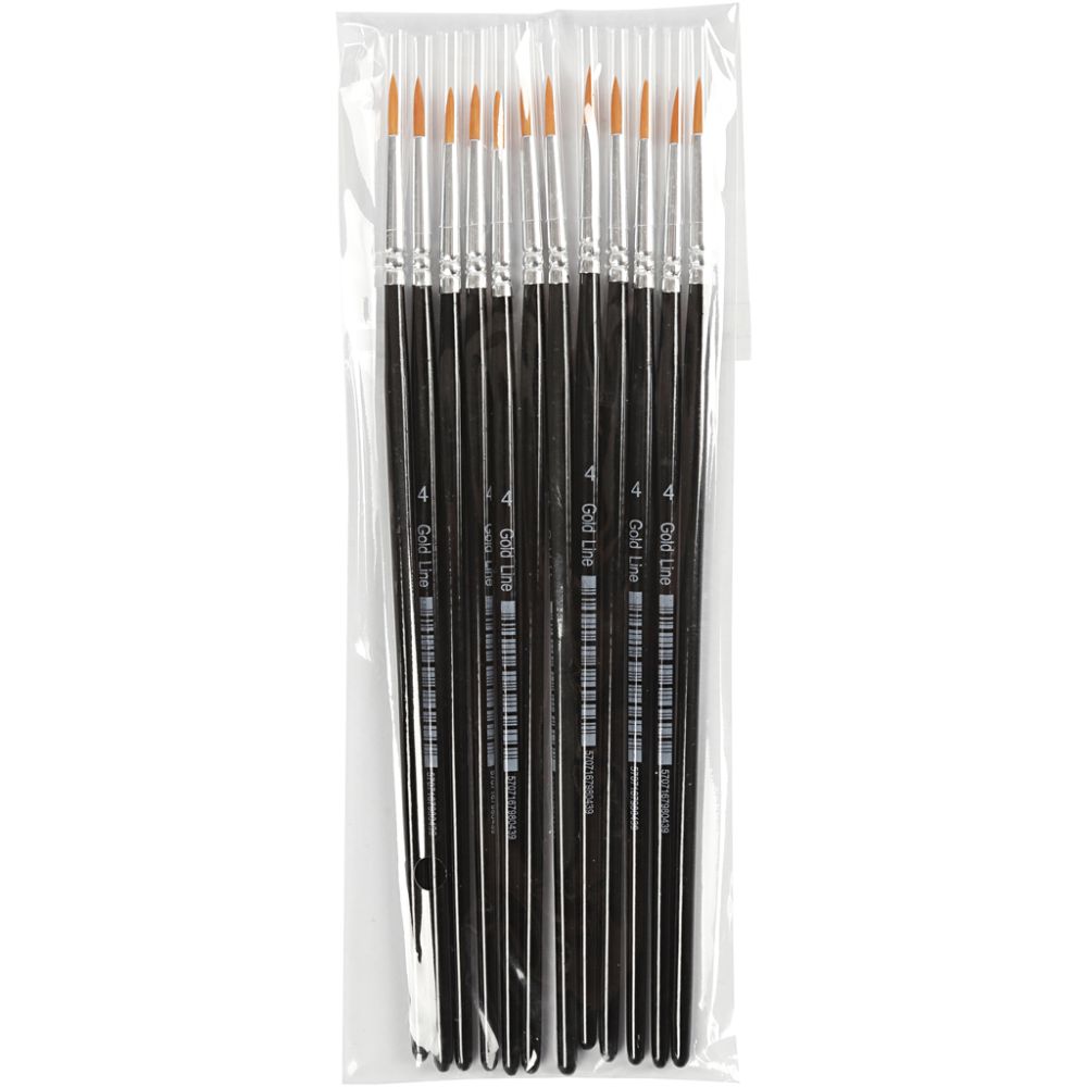 Pinceaux Gold Line, dim. 4, L : 17 cm, L : 2,5 mm, rond, 12 pièces/ 1 Pq. [HOB-10704]