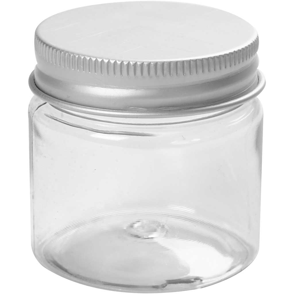 Plastic Jar with Screw-on Lid, H: 45 mm, dia. 44 mm, 50 ml, 10 pc