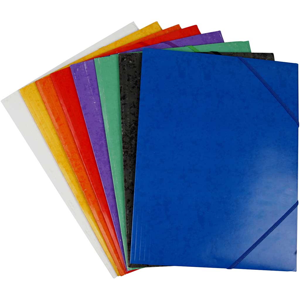 Flap Elasticated Folder, A4, size 22,9×32,4 cm, assorted colours, 8x3 pc, 24 pc