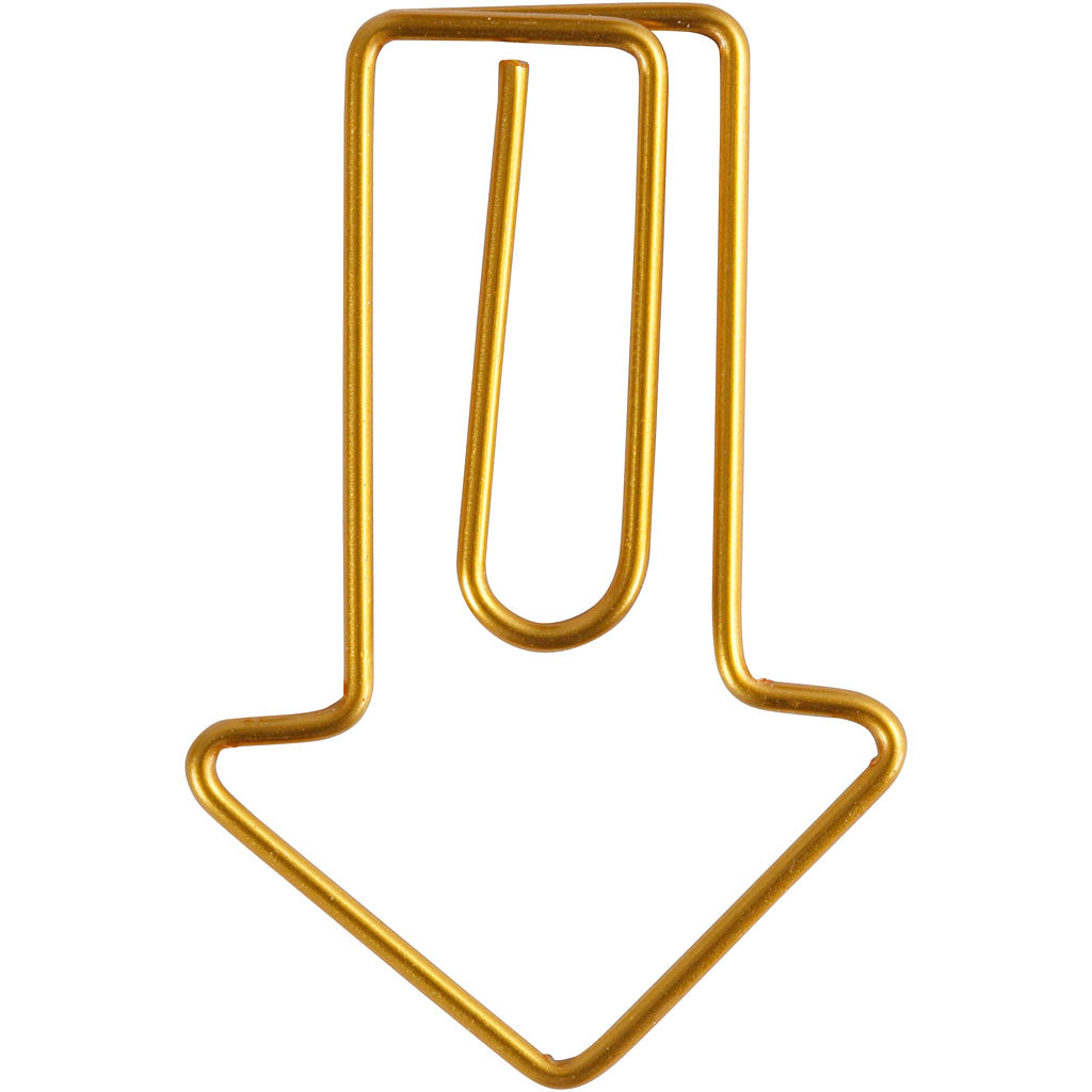 Metal Paperclips, arrow, size 40x25 mm, gold, 6 pc
