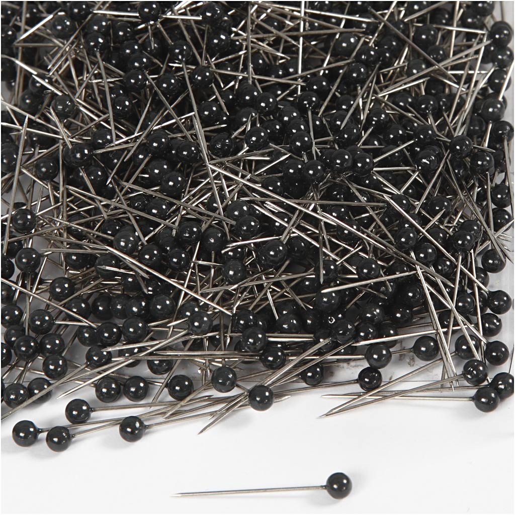 Map Pins, L: 25 mm, dia. 4 mm, black, 1000 pc