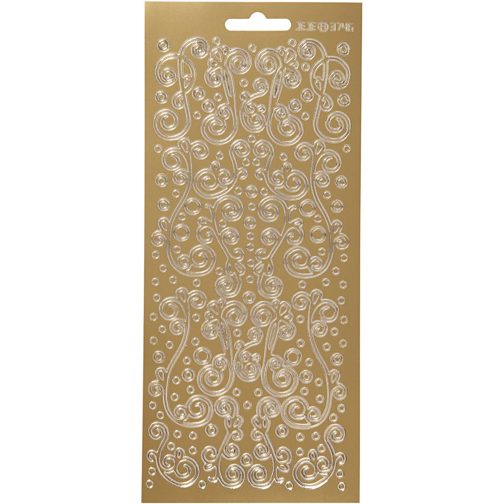 Stickers, swirl, sheet 10x23 cm, gold, 1 sheet