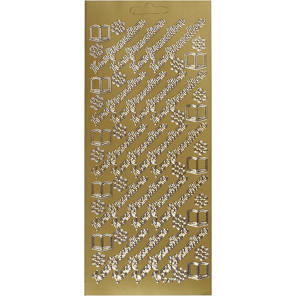 Stickers, konfirmation, sheet 10x23 cm, gold, 1 sheet