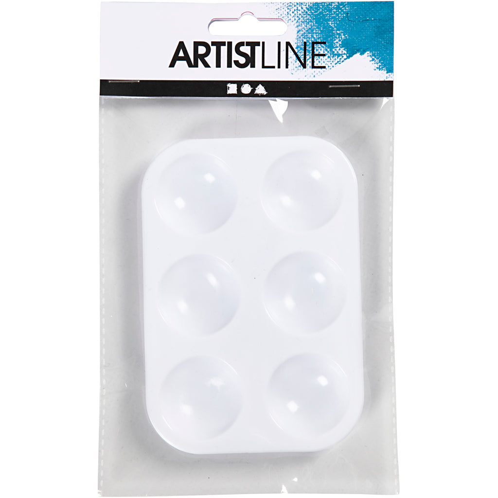 Palet, Rechthoekig palet met 6 vakken, afm 13x8,5 cm, wit, 1 stuk [HOB-100288]