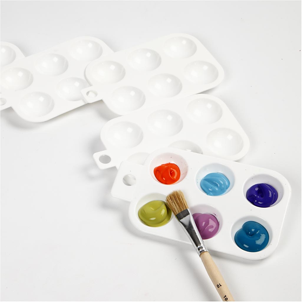 Palette, Palette rectangulaire avec 6 compartiments, dim. 13x8,5 cm, blanc, 10 pièces/ 1 Pq. [HOB-10332]