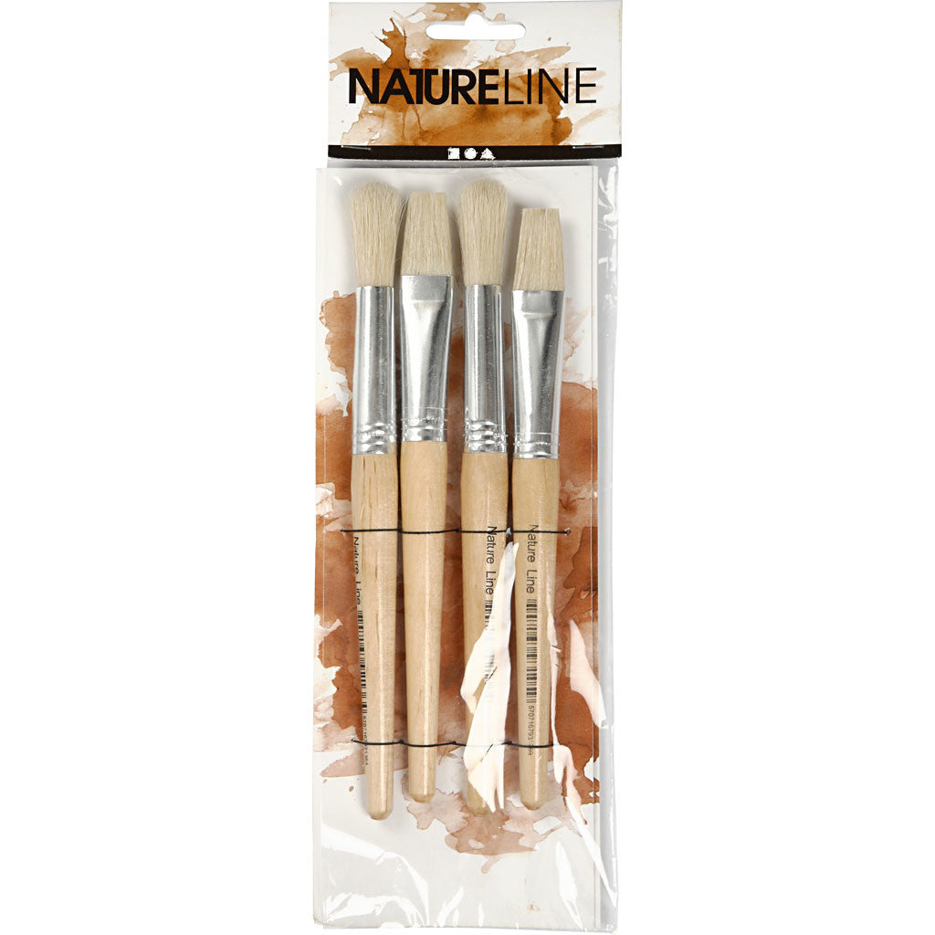 Kwasten voor kinderen, afm 15, L: 18,5+19,5 cm, B: 11+17 mm, plat,rond, 4 stuk/ 1 doos [HOB-10347]