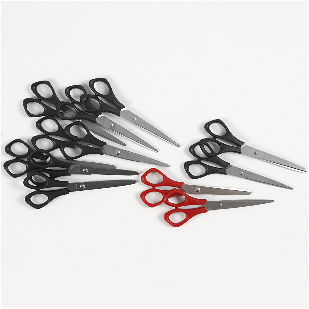 Ciseaux Scolaires, L : 14 cm, droitier & gaucher, noir, rouge, 12 pièces/ 1 Pq. [HOB-11171]