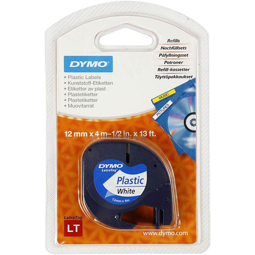DYMO Ruban Plastique, L : 4 M, L : 12 mm, blanc, 4 m/ 1 rouleau [HOB-11533]
