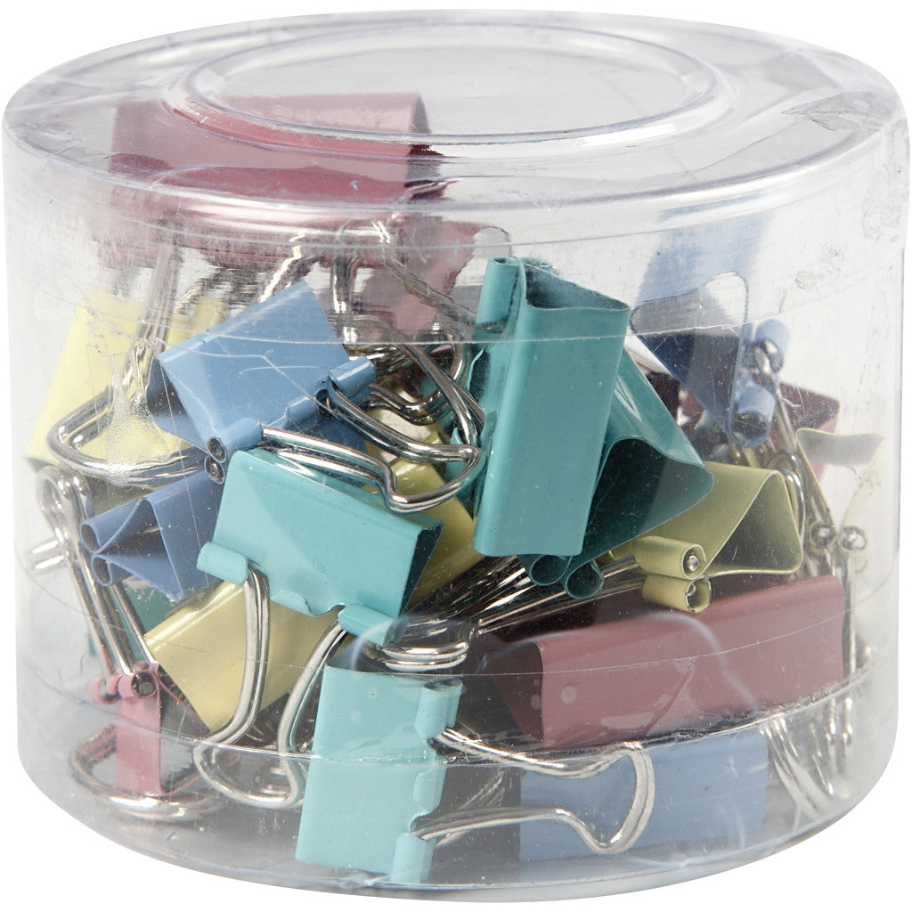 Foldback clips, B: 15-19-25 mm, pastelkleuren, 30 div/ 1 doos [HOB-14202]