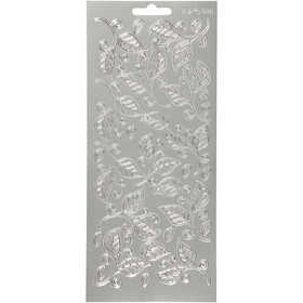 Stickers, bladeren, vel 10x23 cm, zilver, 1 vel [HOB-170125]