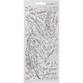 Autocollants, plumes, feuille 10x23 cm, argent, 1 flles [HOB-170130]