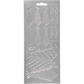 Stickers, stropdassen, vel 10x23 cm, zilver, 1 vel [HOB-170148]