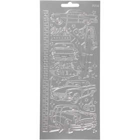 Autocollants, voitures, feuille 10x23 cm, argent, 1 flles [HOB-170241]