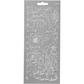 Stickers, unicorn, vel 10x23 cm, zilver, 1 vel [HOB-170259]