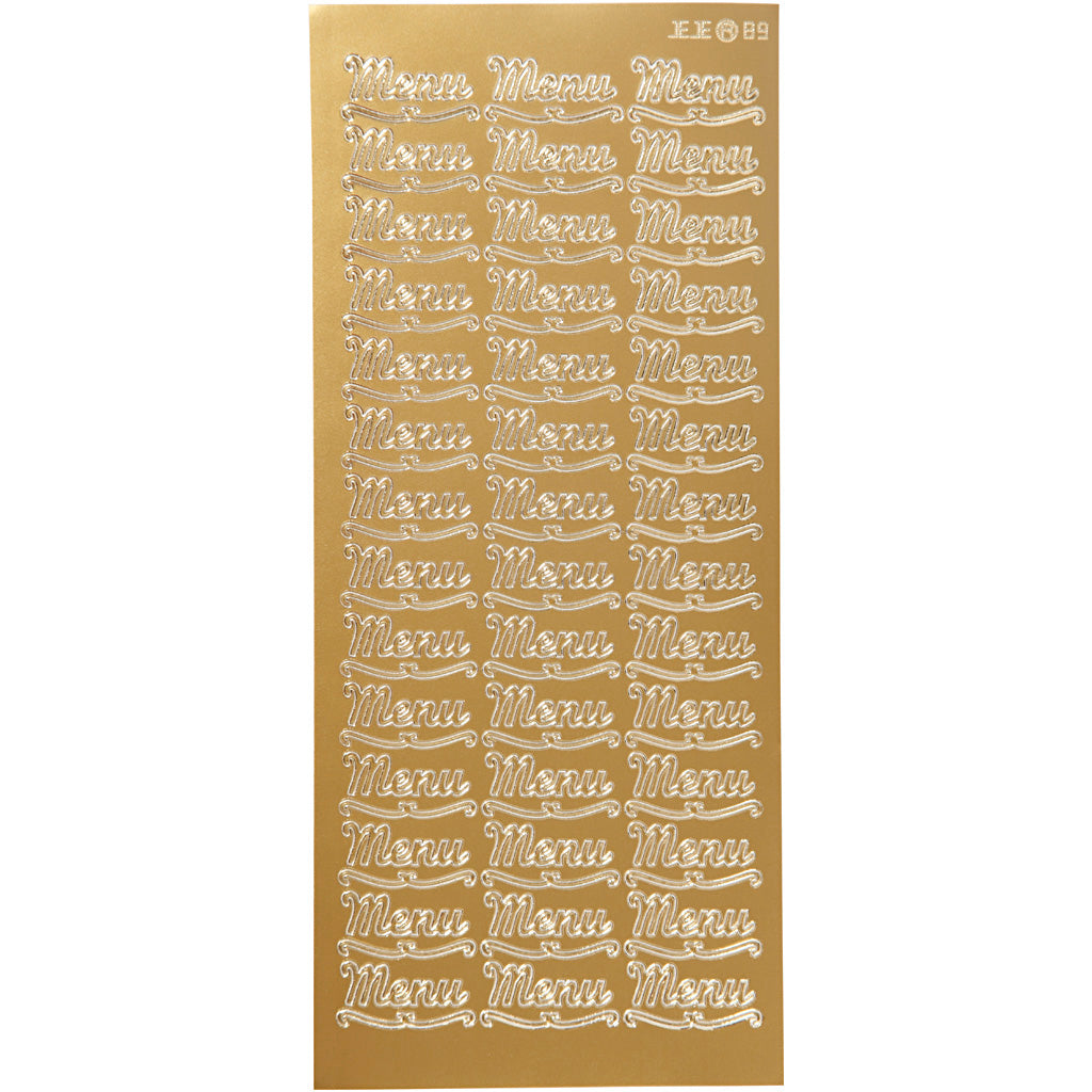 Stickers, menu, vel 10x23 cm, goud, 1 vel [HOB-170264]