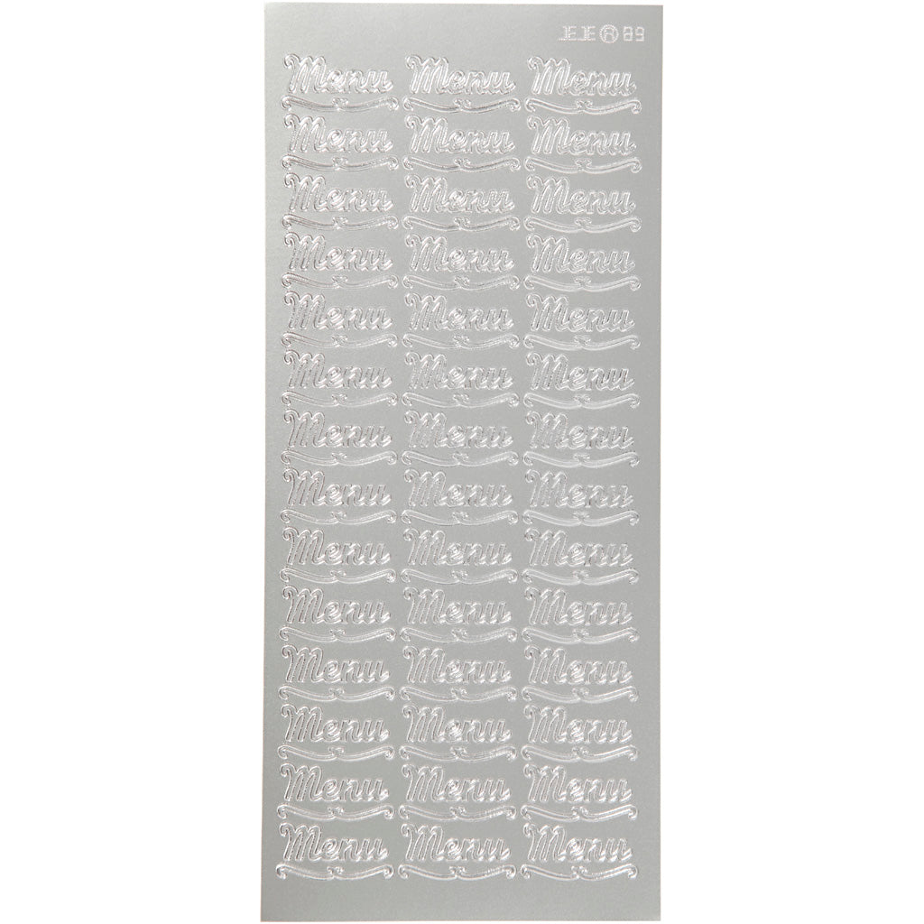 Autocollants, menu, feuille 10x23 cm, argent, 1 flles [HOB-170265]