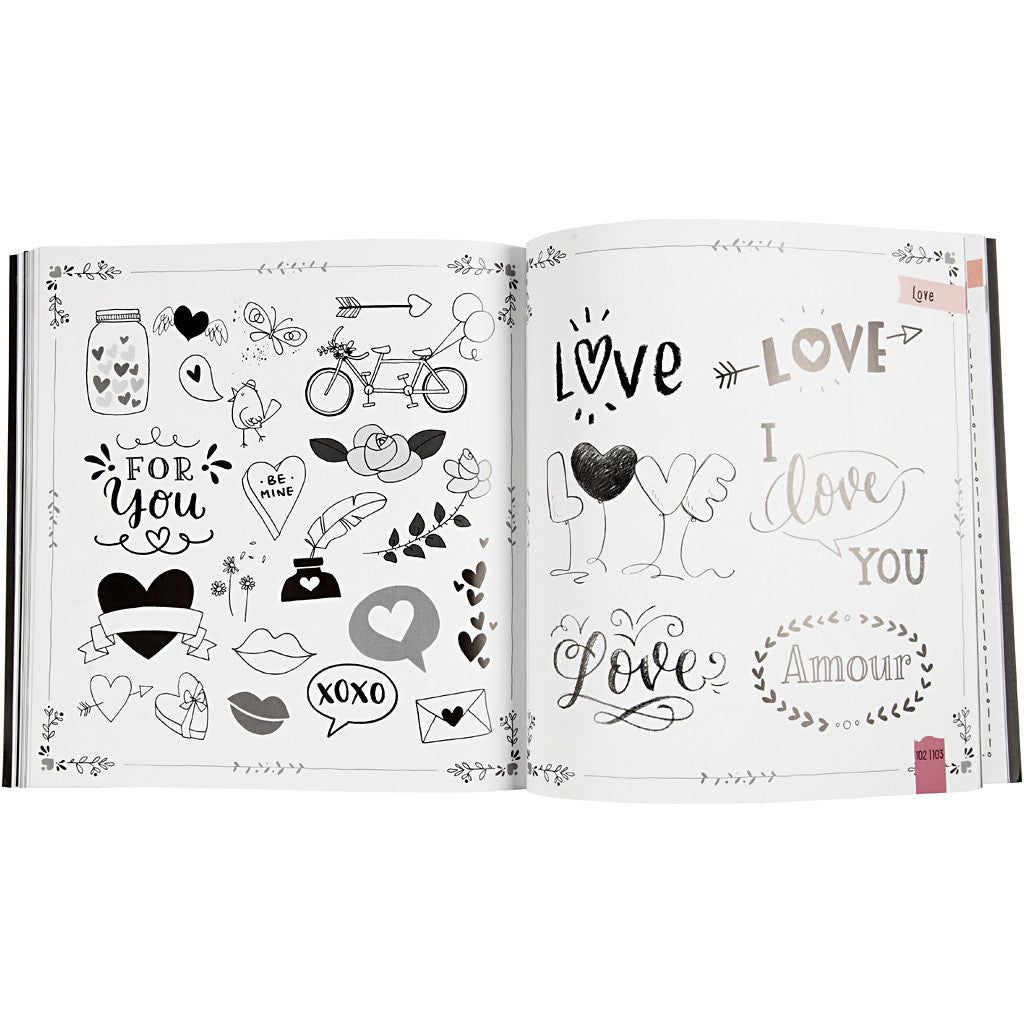 Lettrage à la main - 1000 idées, dim. 22x23 cm, ép. 2 cm, Nombre de pages 143, 1 pièce, Texte en danois [HOB-19290]