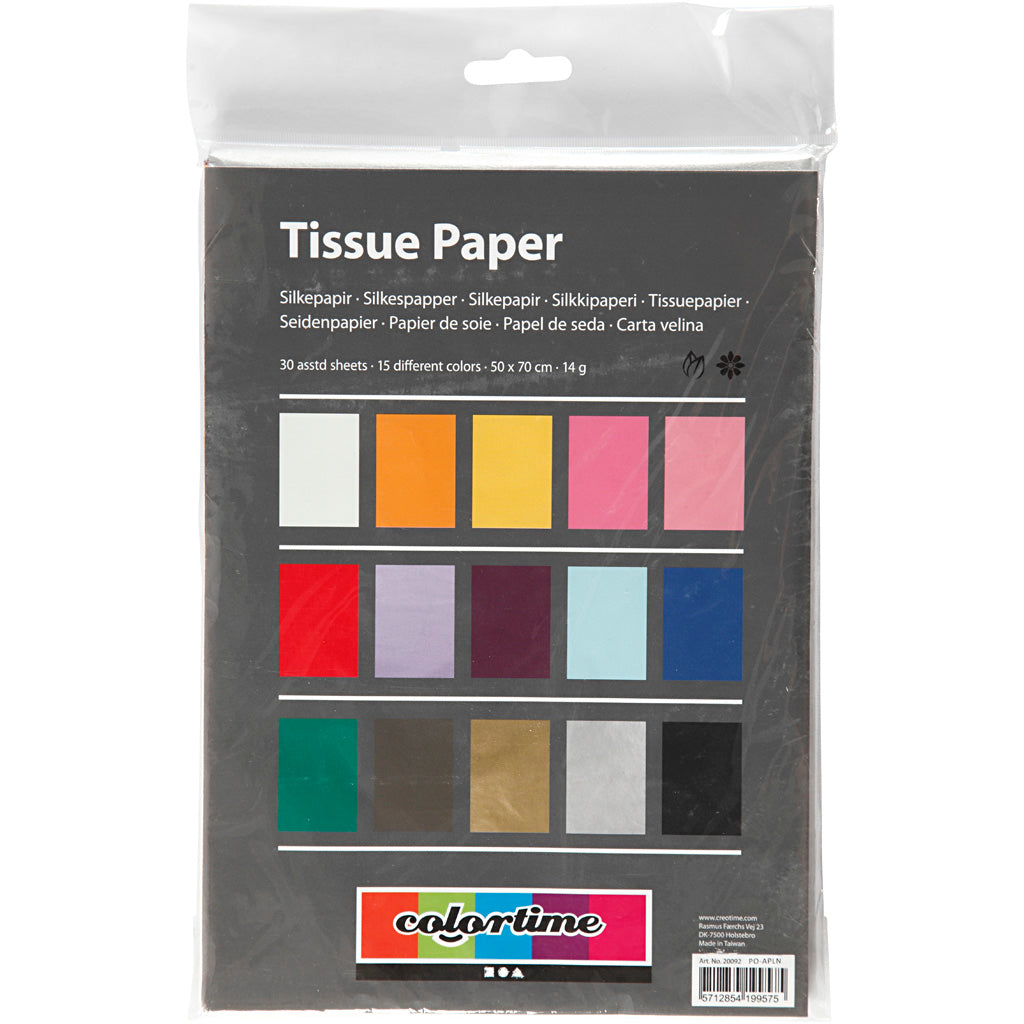Papier de soie, feuille 50x70 cm,  14 gr, Couleurs assorties, 30flles [HOB20092]