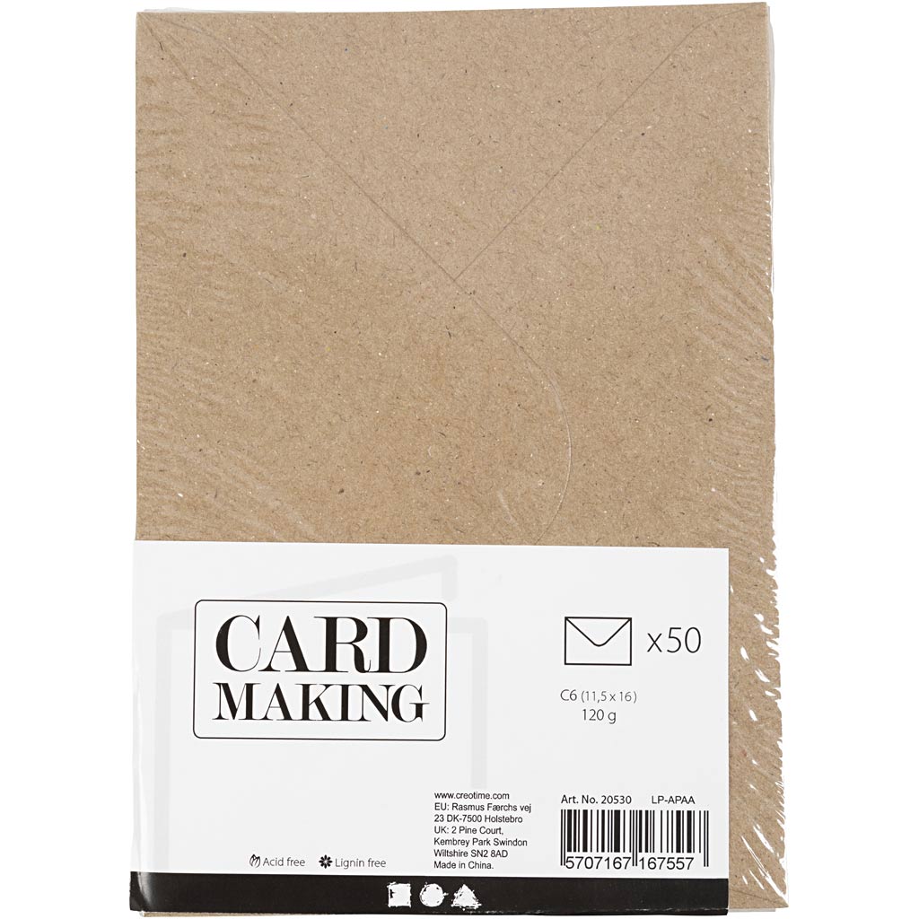 Enveloppes recyclées, C6 11,5x16 cm,  120 gr, naturel, 50pièces [HOB20530]