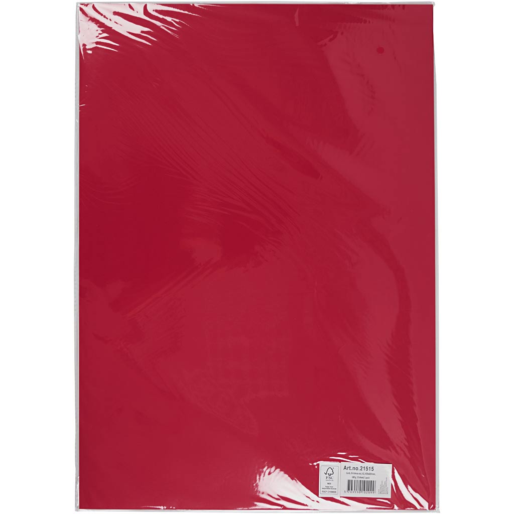 Gekleurd Karton, A2, vel 420x594 mm, 180 gr, kerstrood, 10 vel/ 1 doos [HOB-21515]