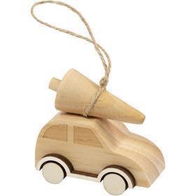 Voiture avec arbre de Noël, H : 6 cm, L : 6 cm, L : 3,5 cm, 1 pièce [HOB-58070]